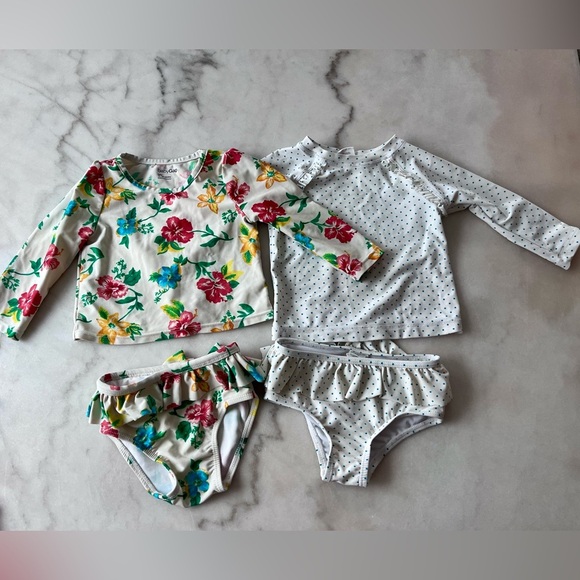 GAP Baby rashguard 2 Swimsuit StartingOut Bundle 12/18 months Floral Polka Print - Picture 1 of 8
